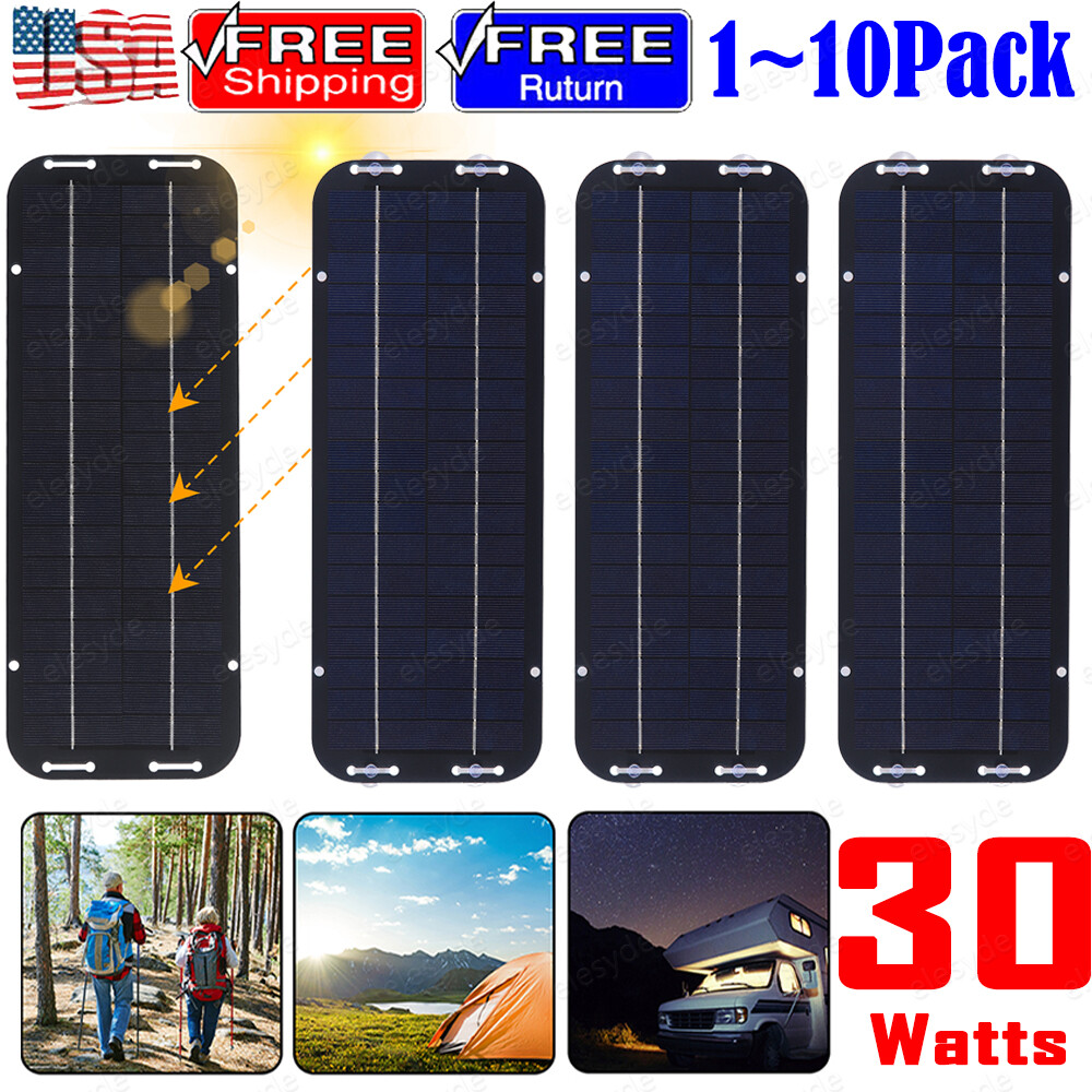 30W Solar Panel Kit 12V Trickle Battery Charger Maintainer for Boat RV Car Lot
