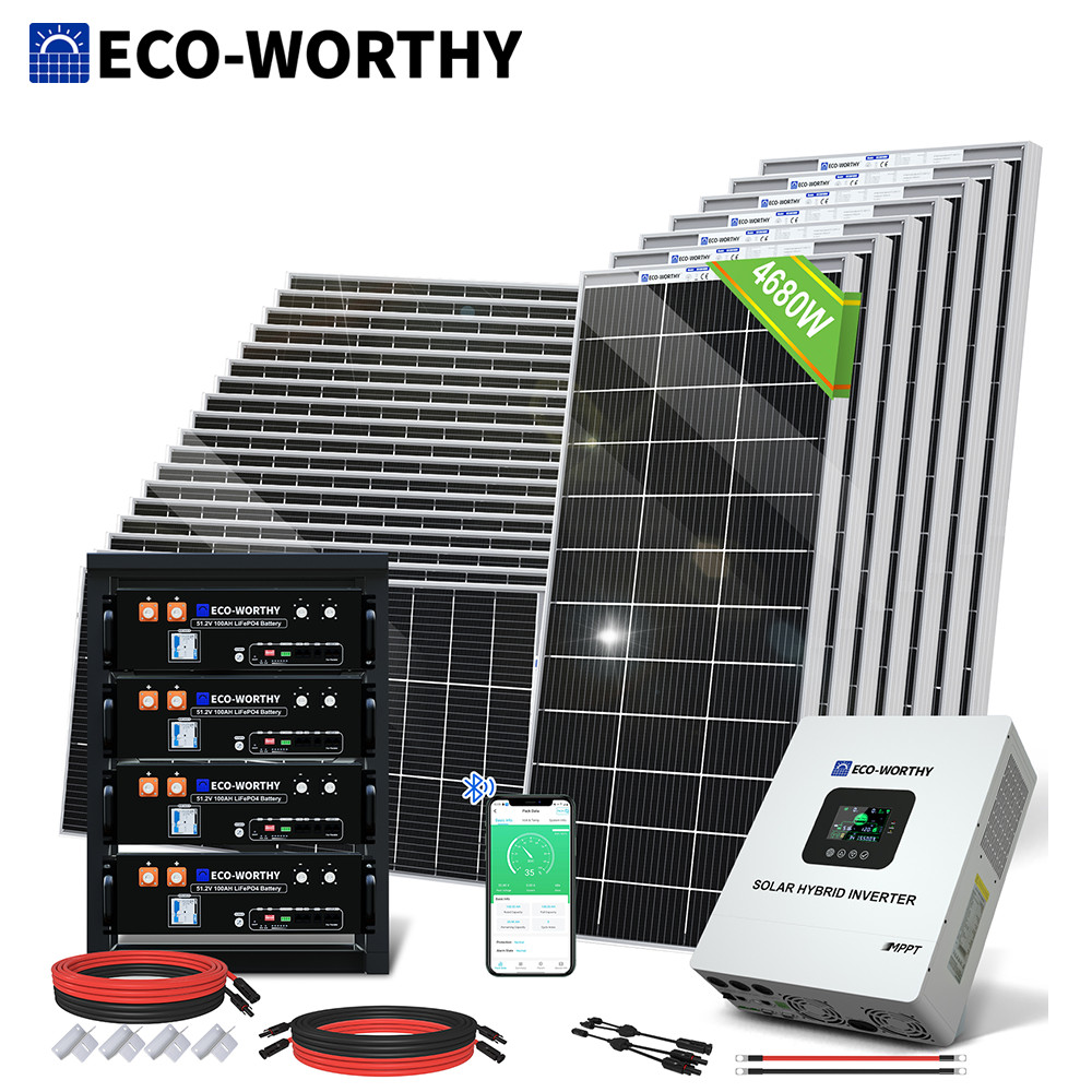 ECO-WORTHY 2KW 3KW 5KW Solar Panel Kit+5000W Inverter+48V 100Ah LiFePO4 Battery