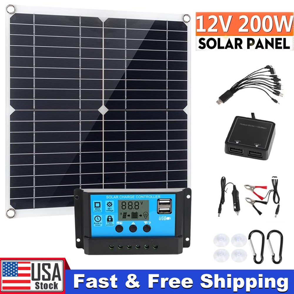 200 Watts Solar Panel Kit 12V 100A Battery Charger with Controller Caravan Boat