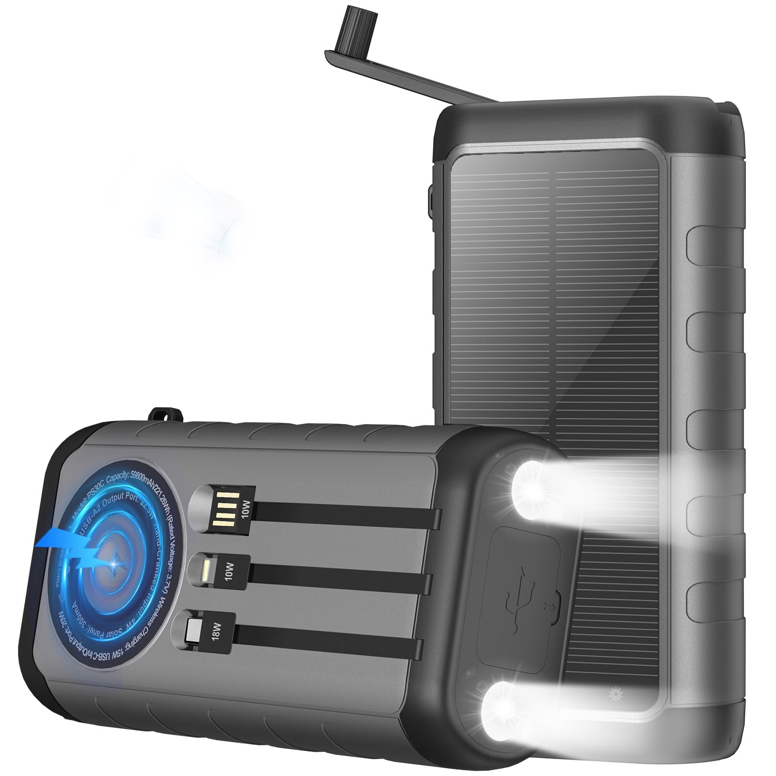 Solar Charger, 59800mAh Portable Power Bank for All Phones, Outdoor Waterproo…