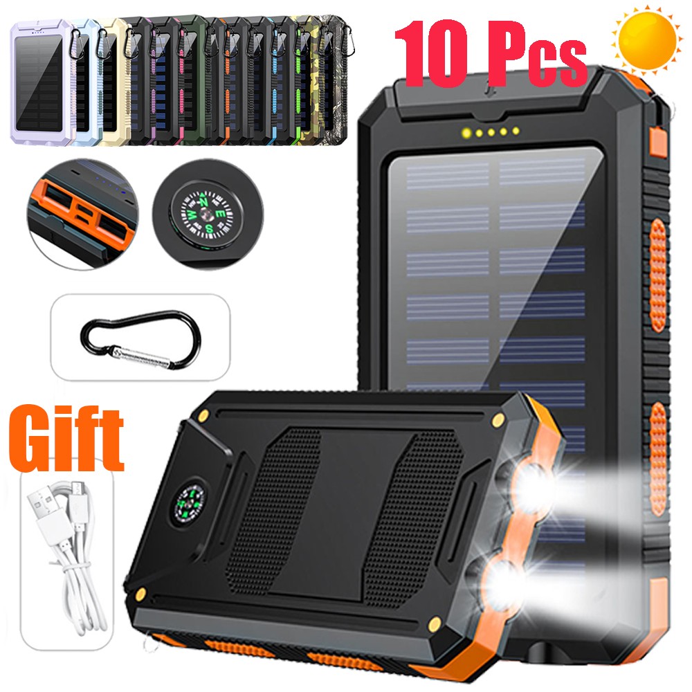 10Pcs Super 10000mAh USB Portable Charger Solar Power Bank For Mobile Phones