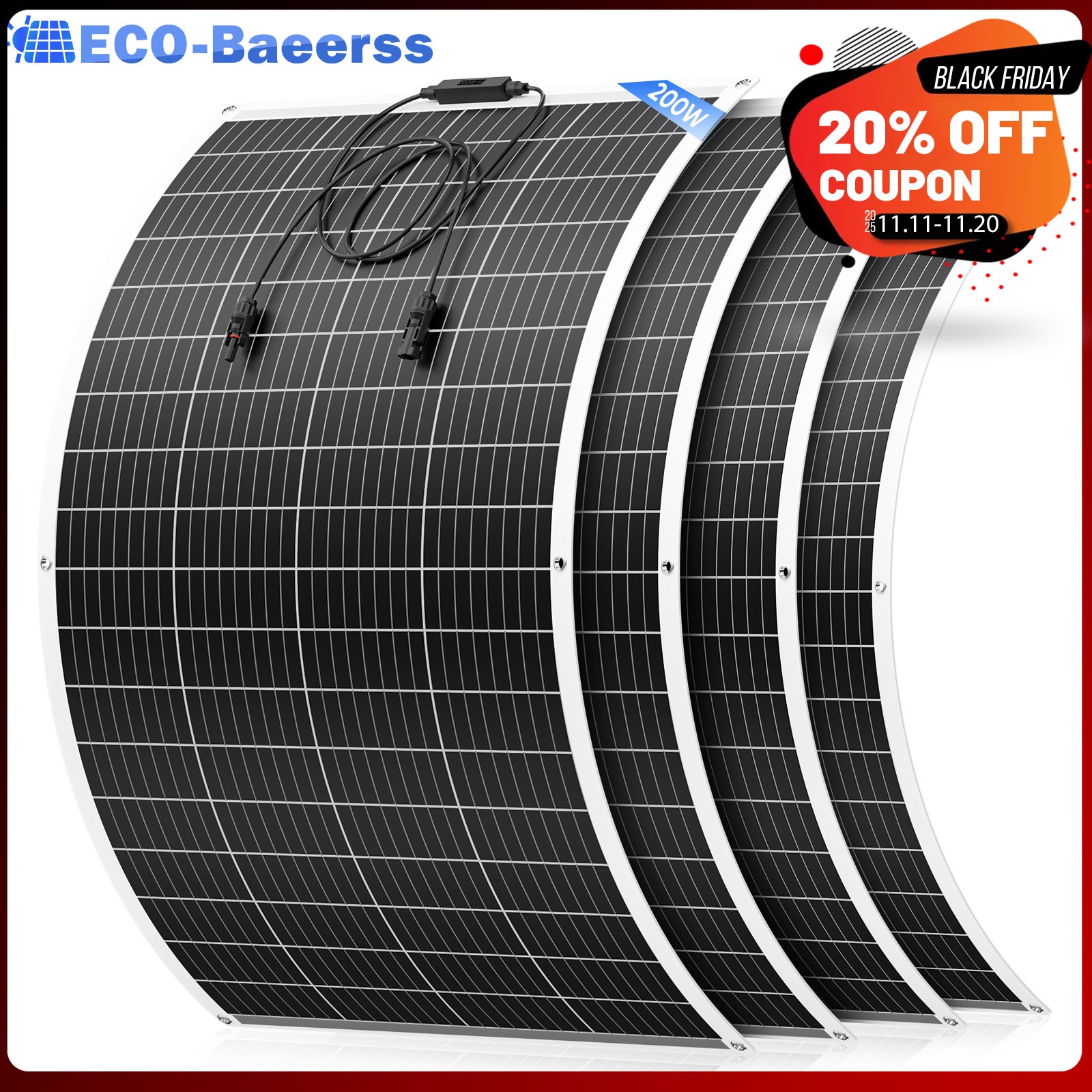 200W 400W 600W 800W Mono Flexible Solar Panel 12V Charge Camping Home RV Battery