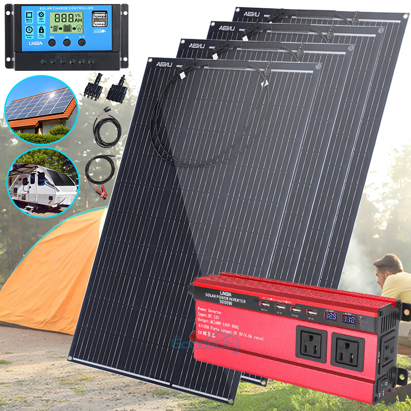 5000W Power Inverter Solar Panel Kit RV Camping Home Off-Grid Solar System