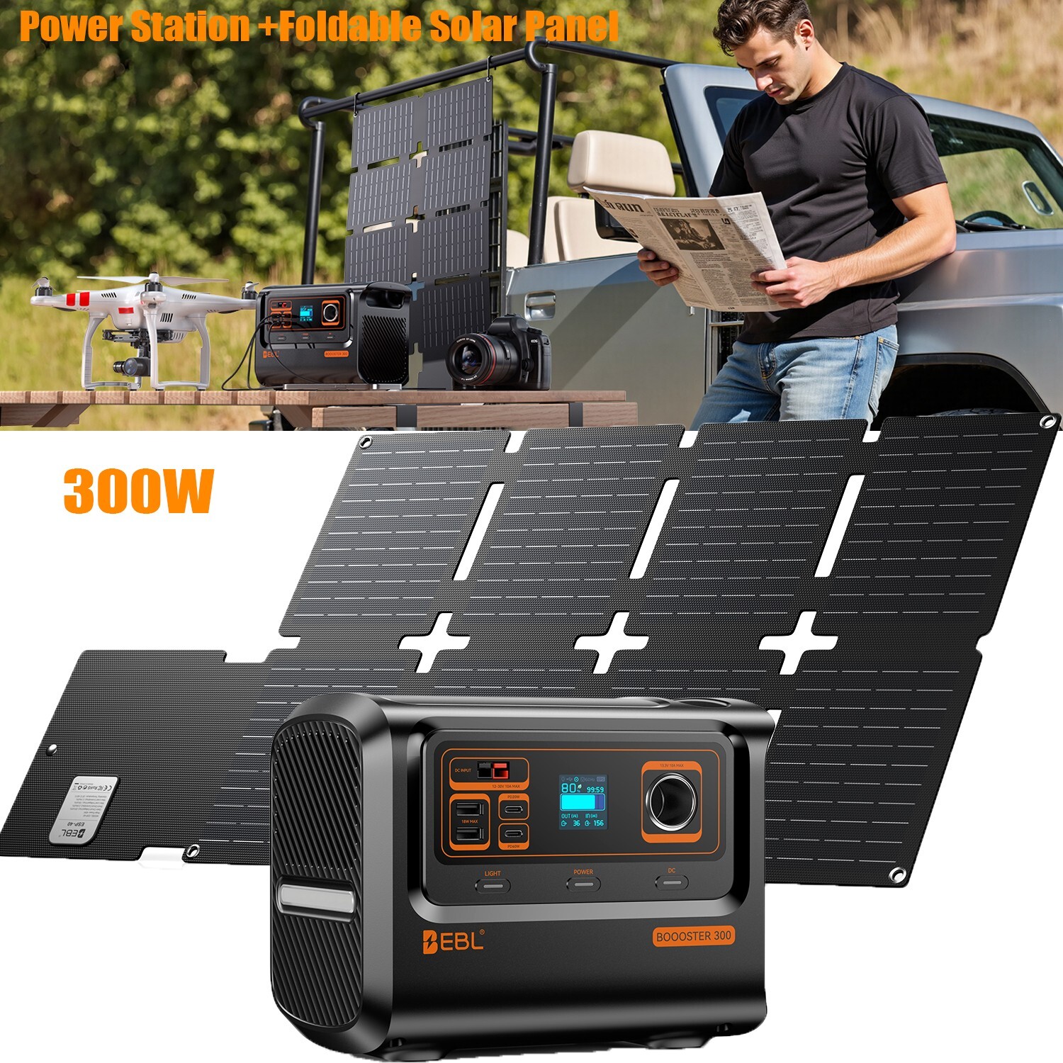 300W Power Station Portable Solar Generator Backup Lithium Battery + Solar Panel