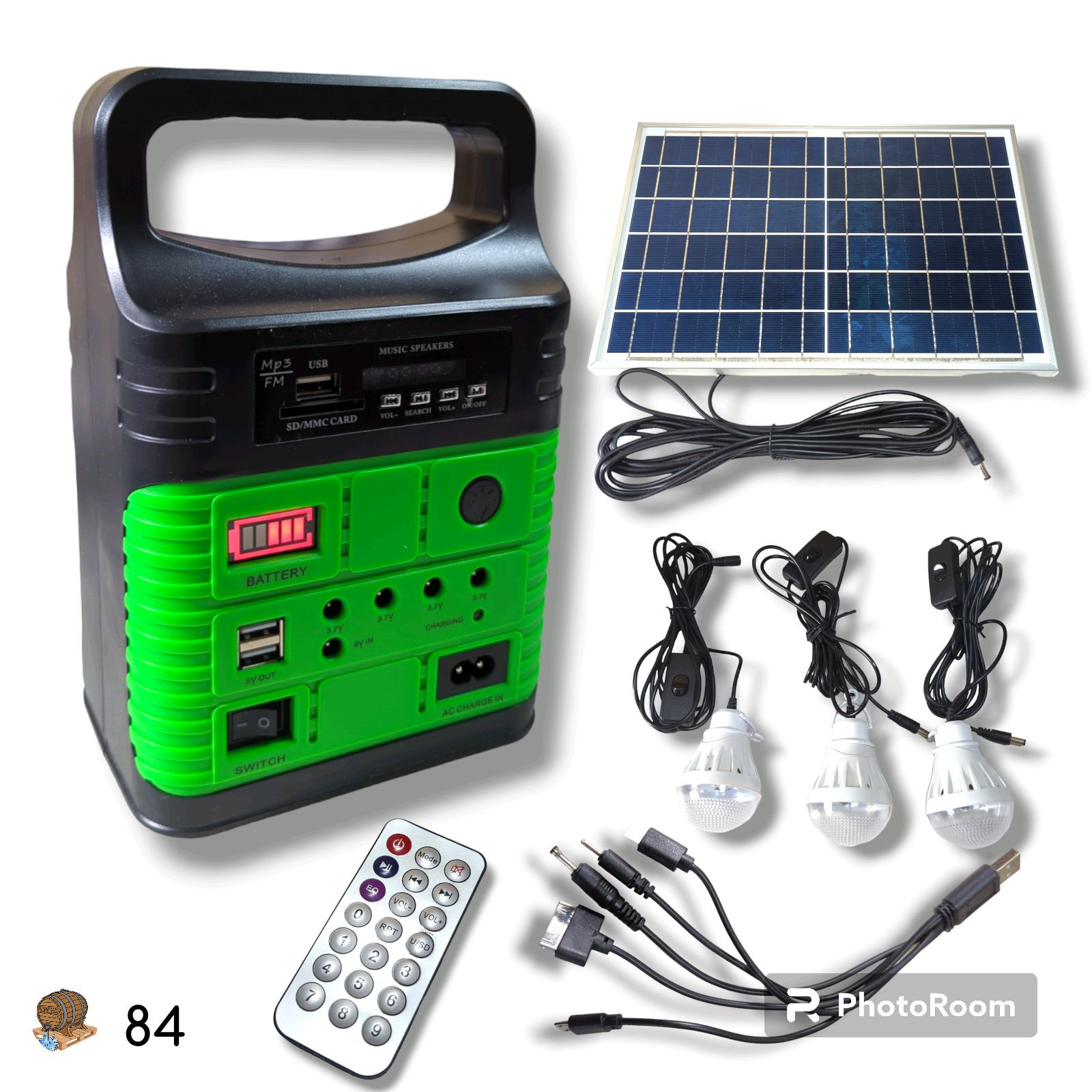 Solar Pannel Portable Generator System Kit with 3 LED Bulbs + Bluetooth Speaker