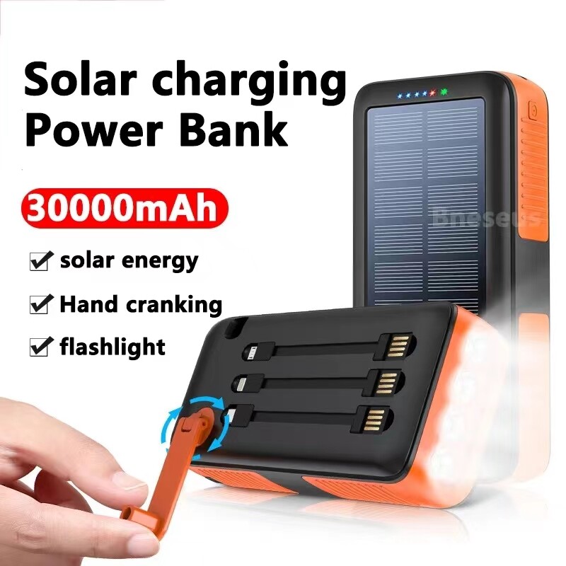 30000mAh Hand Crank Solar Power Bank Charger Outdoor External Portable Battery