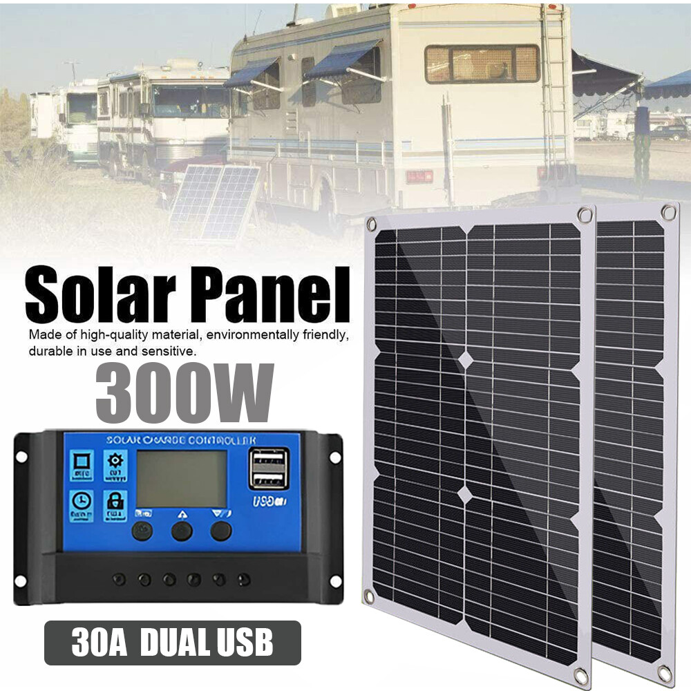 300W For RV Roof Camping Boat Home Car Solar Panel Complete Kit Controller US