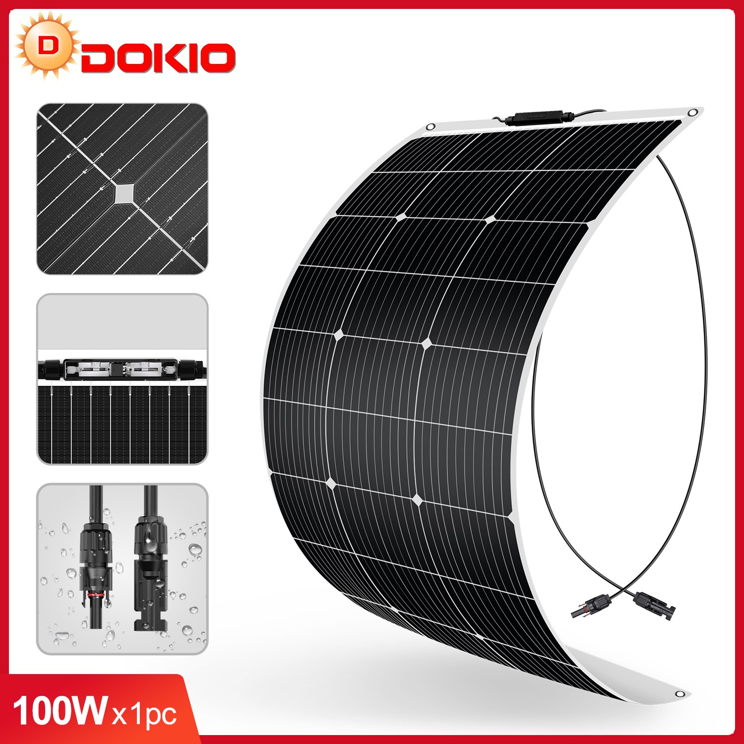 Dokio 100w Flexible Solar Panel Mono 12V Portable Power For Home Battery Charge