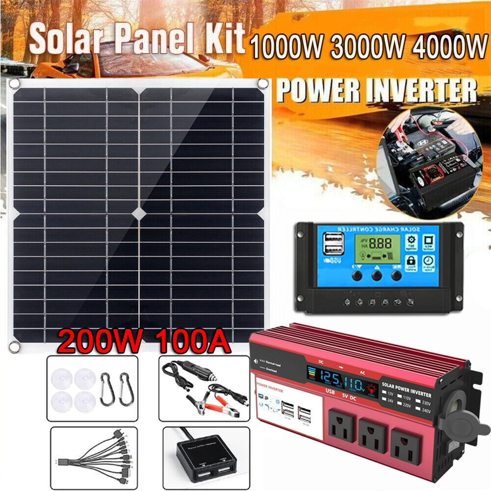 4000W Power Inverter Solar Panel Kit 12V 100A Battery Charger Controller
