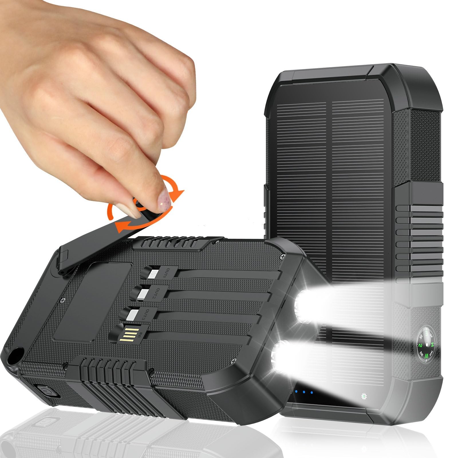 Solar Power Bank 66800mAh Built in Hand Crank and 4 Cables 22.5W Fast Charge,…