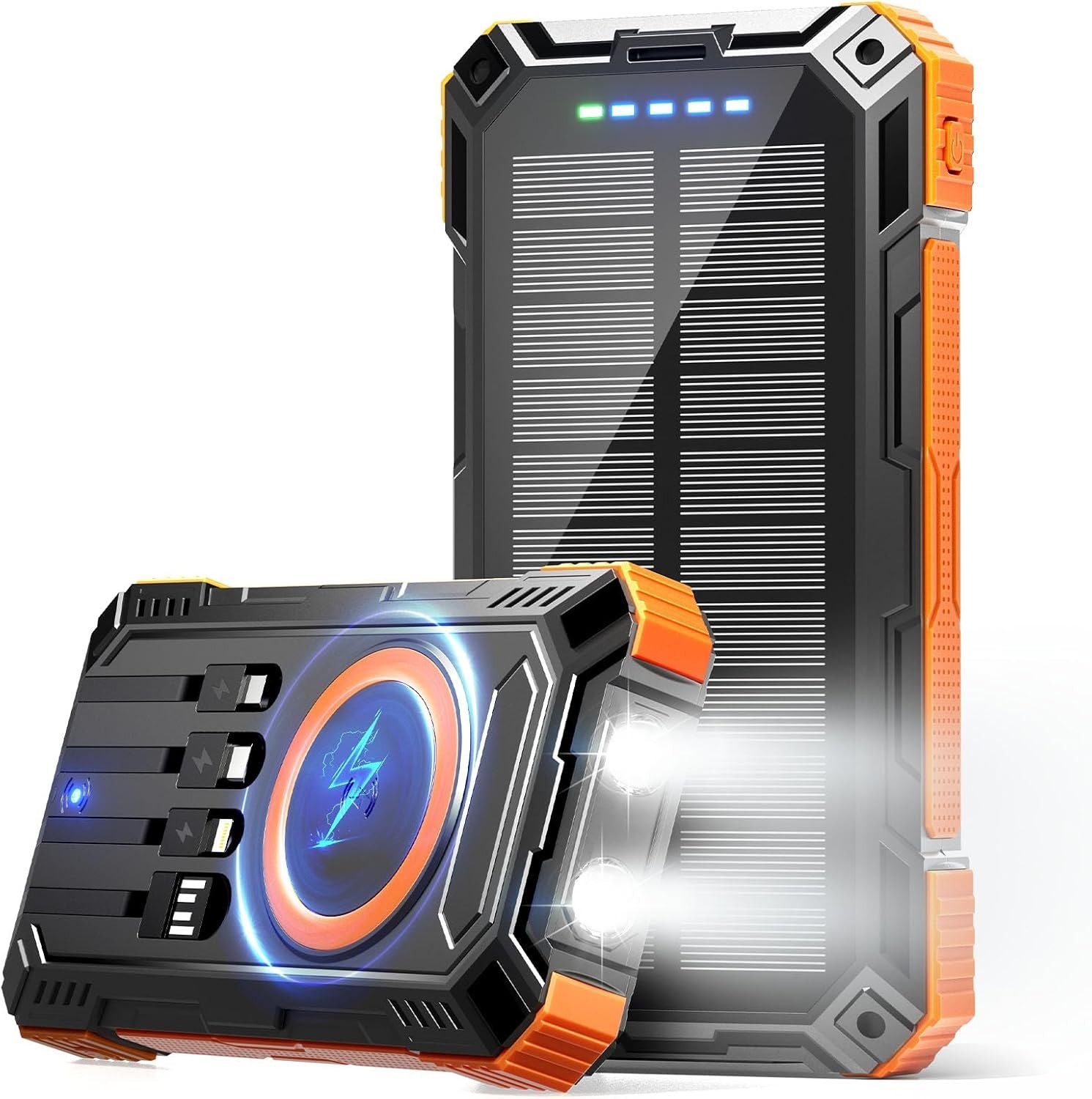 Solar Power Bank 49800mAh Wireless Portable Charger with USB-C 15W Orange