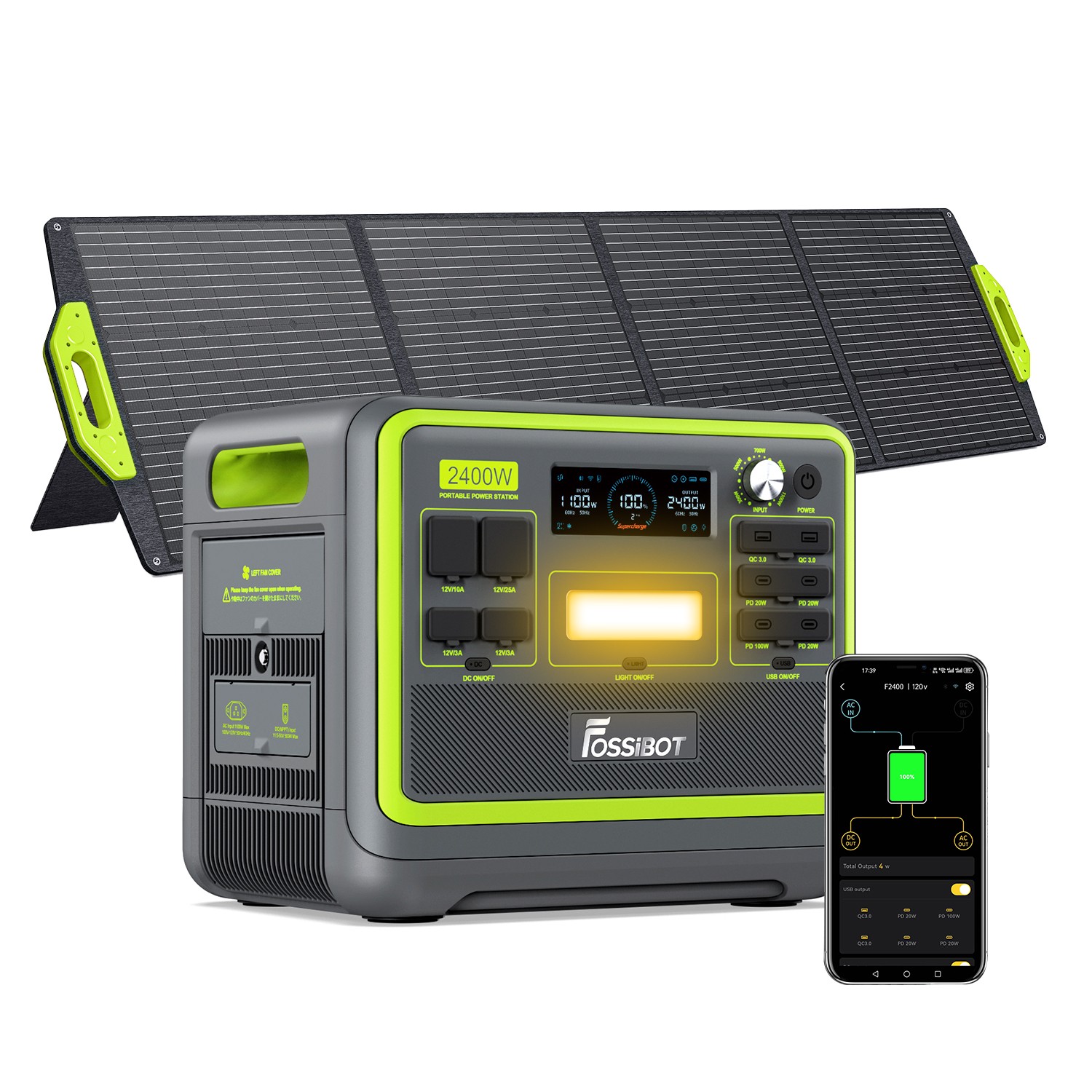 FOSSiBOT F2400 2048Wh Portable Power Station Solar Generator + 200W Solar Panel