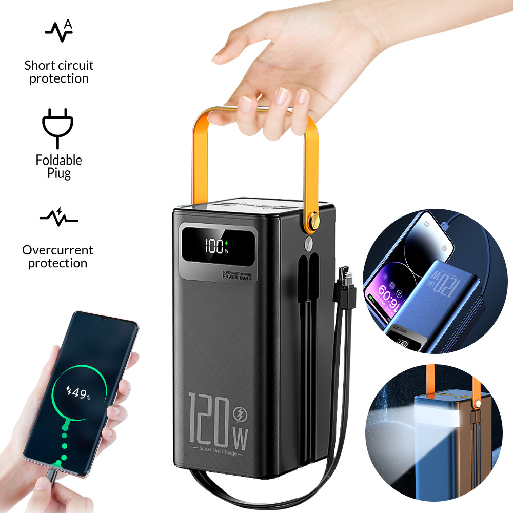 Super Power Bank 70000mAh 120W Fast Charging USB Portable Phone Charger LED Ligh