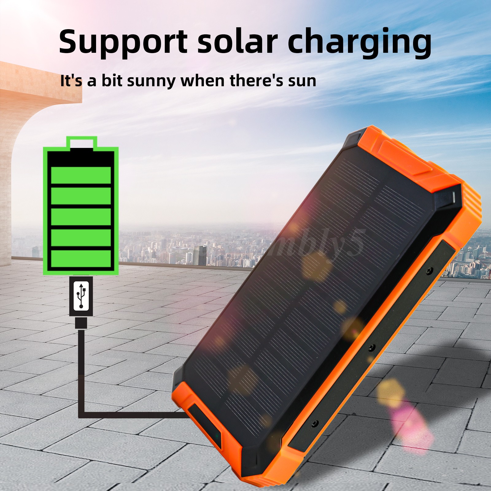 2025 Solar Charger Power Bank Wireless iPhone Android 4 iOS Type-C USB Cables