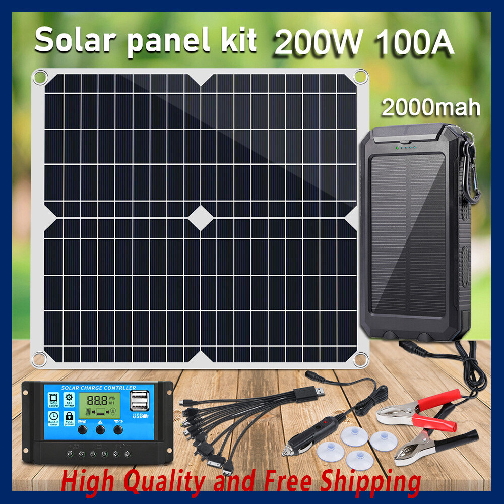 20000mAh 200W Portable Solar Panel Kit USB Solar Power Bank Battery Charger Set
