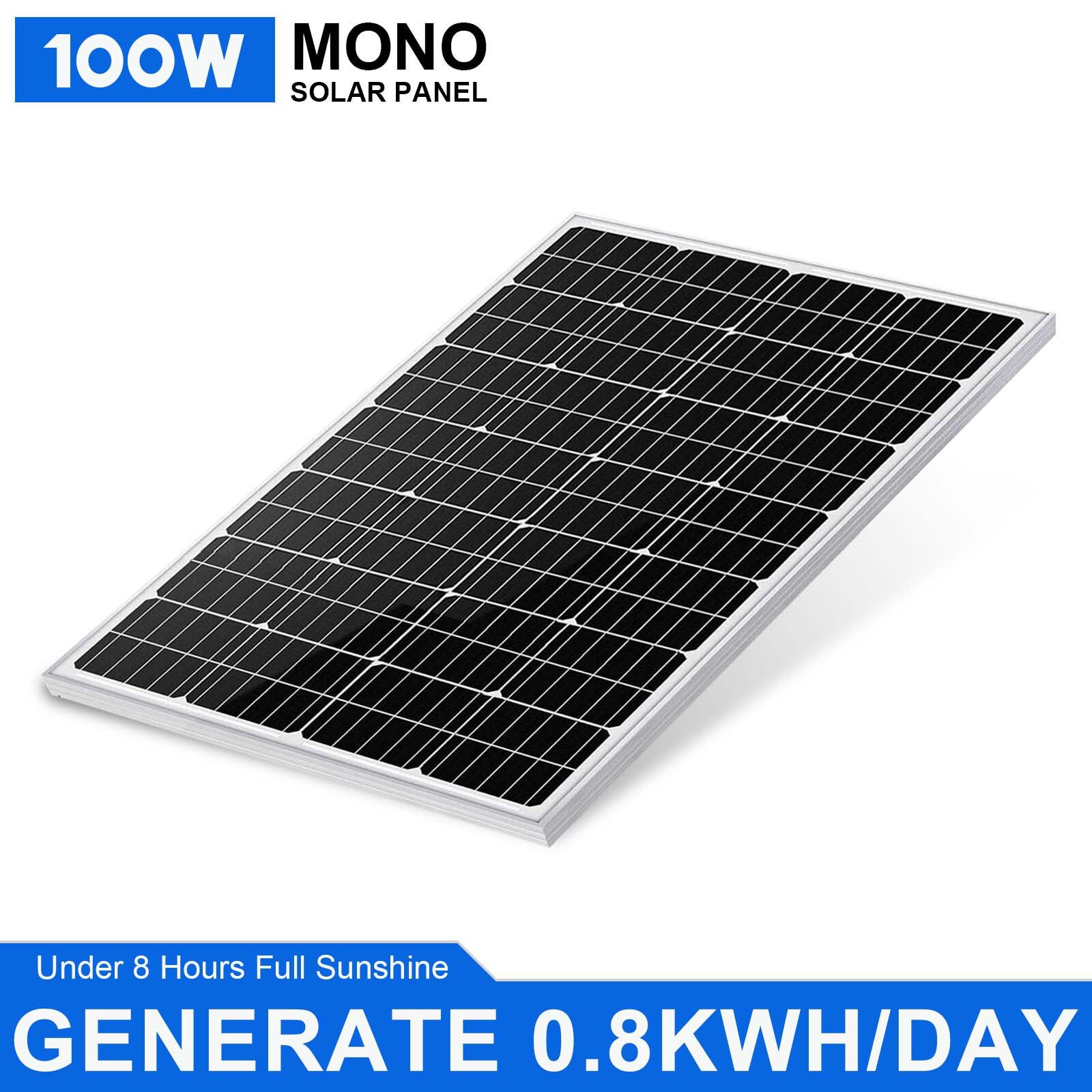 100 Watts 12 Volt Solar Panel Monocrystalline for Camping RV Marine Off-grid
