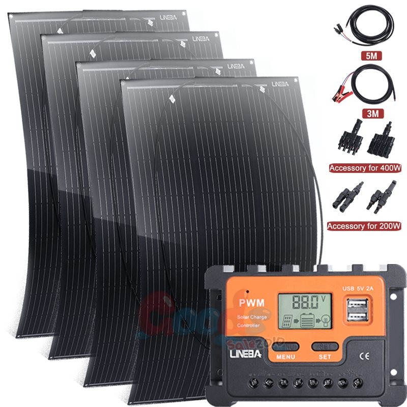 LINEBA 100W 400W 18V Solar Panel Mono High Efficiency PV Power Station RV Boat
