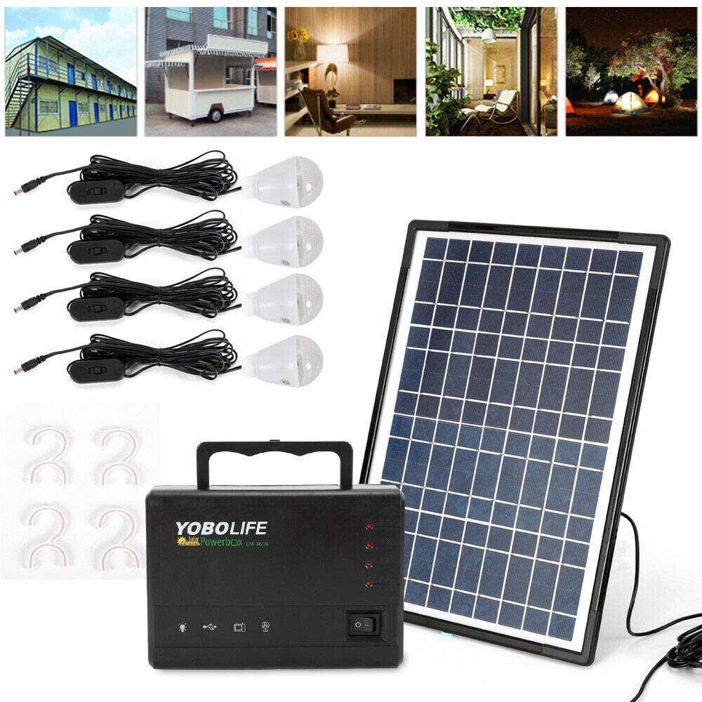 Portable Black ABS Solar Panel Power Generator Generator Lighting System Kit