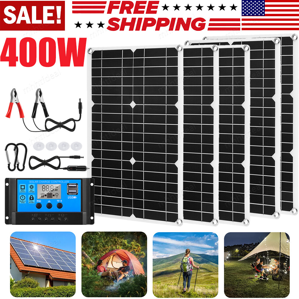 400W Solar Panel Kit 100A Controller 12V Battery Charger Off-Grid Car Boat LOT