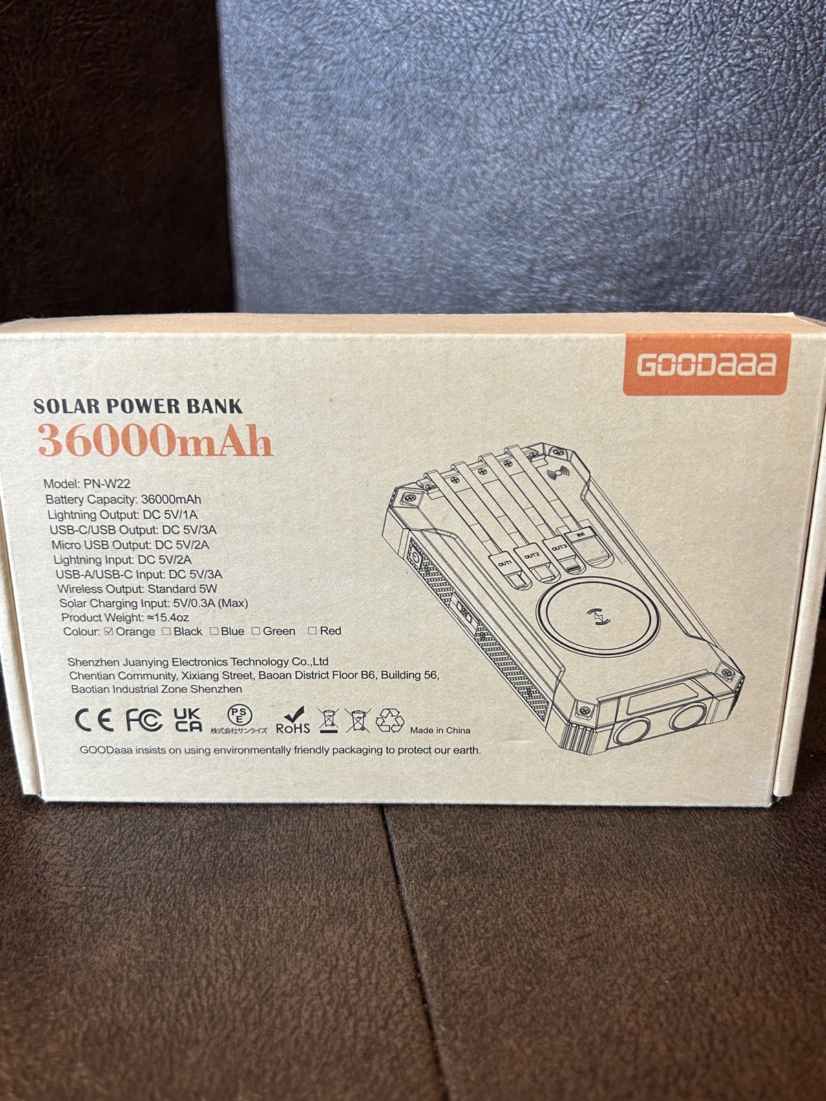 ⚡️GOODaaa Solar Power Bank 36000mAh Built in 4 Cables 6 Outputs Model PN-W22