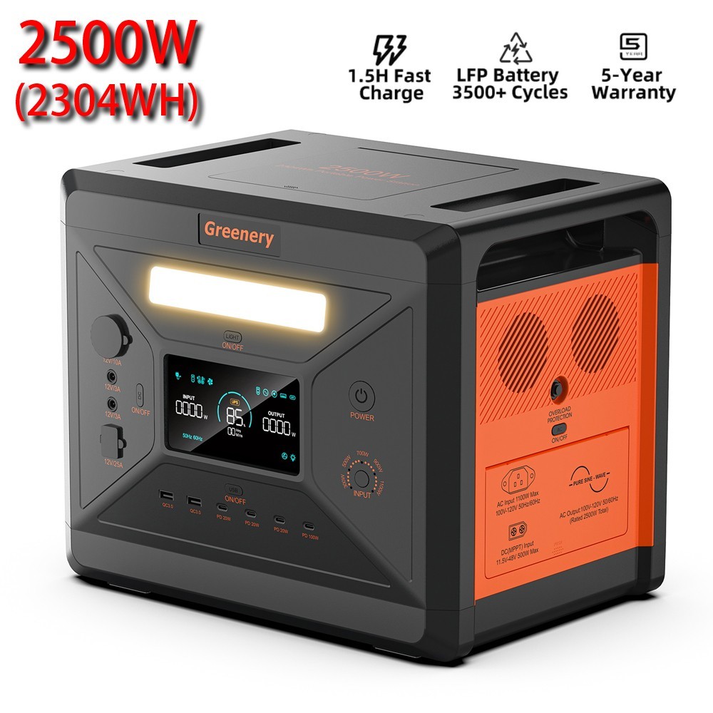Greenery G2500 Power Station 2500W 2304Wh LiFePO4 Battery Solar Generator New