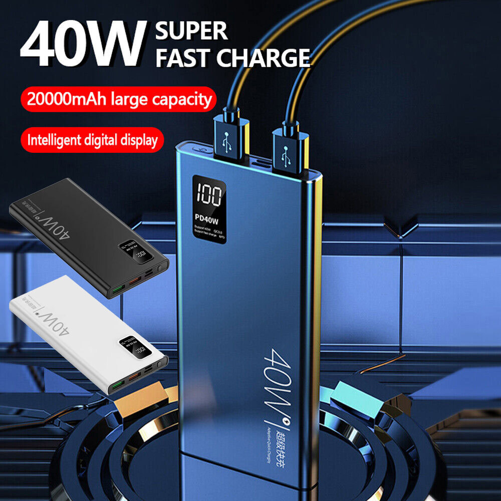 20000mAh 2USB 40W Power Bank Portable Super Fast Charger External Battery PD 18W
