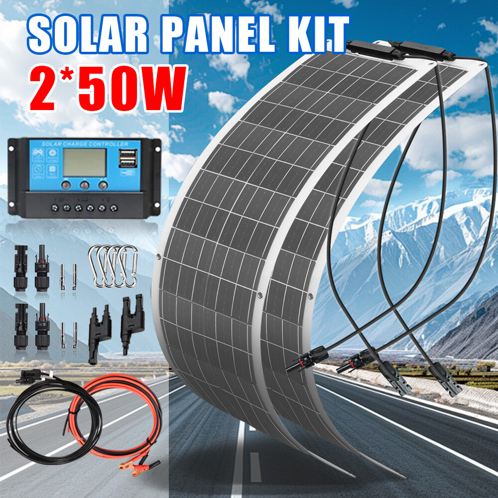 2X50W Solar Panel Kit Monocrystalline Off-Grid System Battery Module for RV Boat