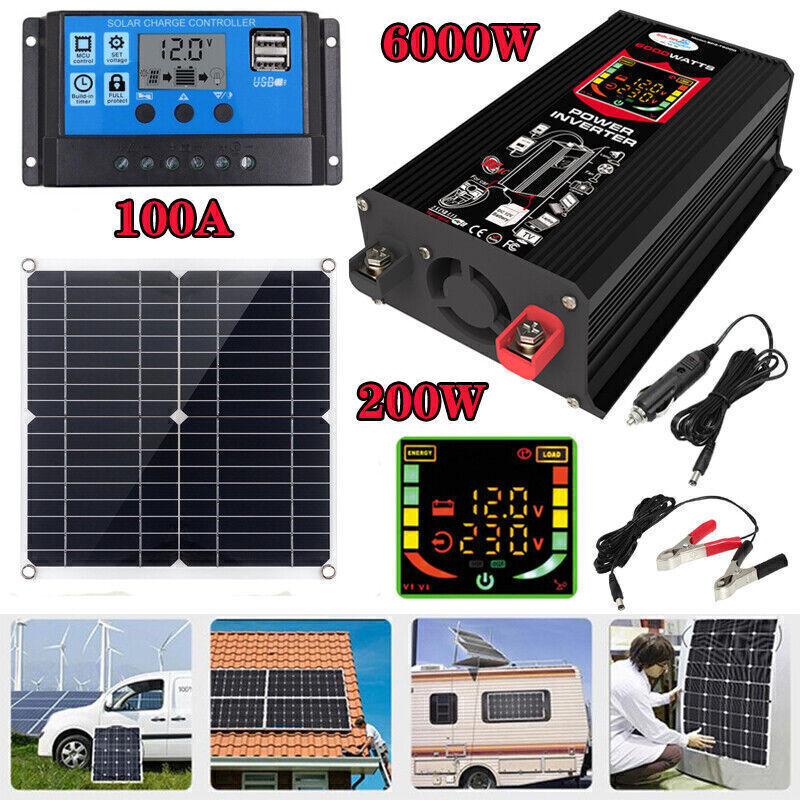Complete Solar Panel Kit 6000W Power Inverter Set 12V Battery Charger Controller