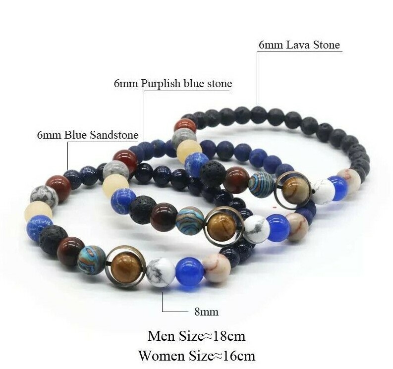 Universe Solar System Bracelet Men or Women Natural Stone Eight Planets