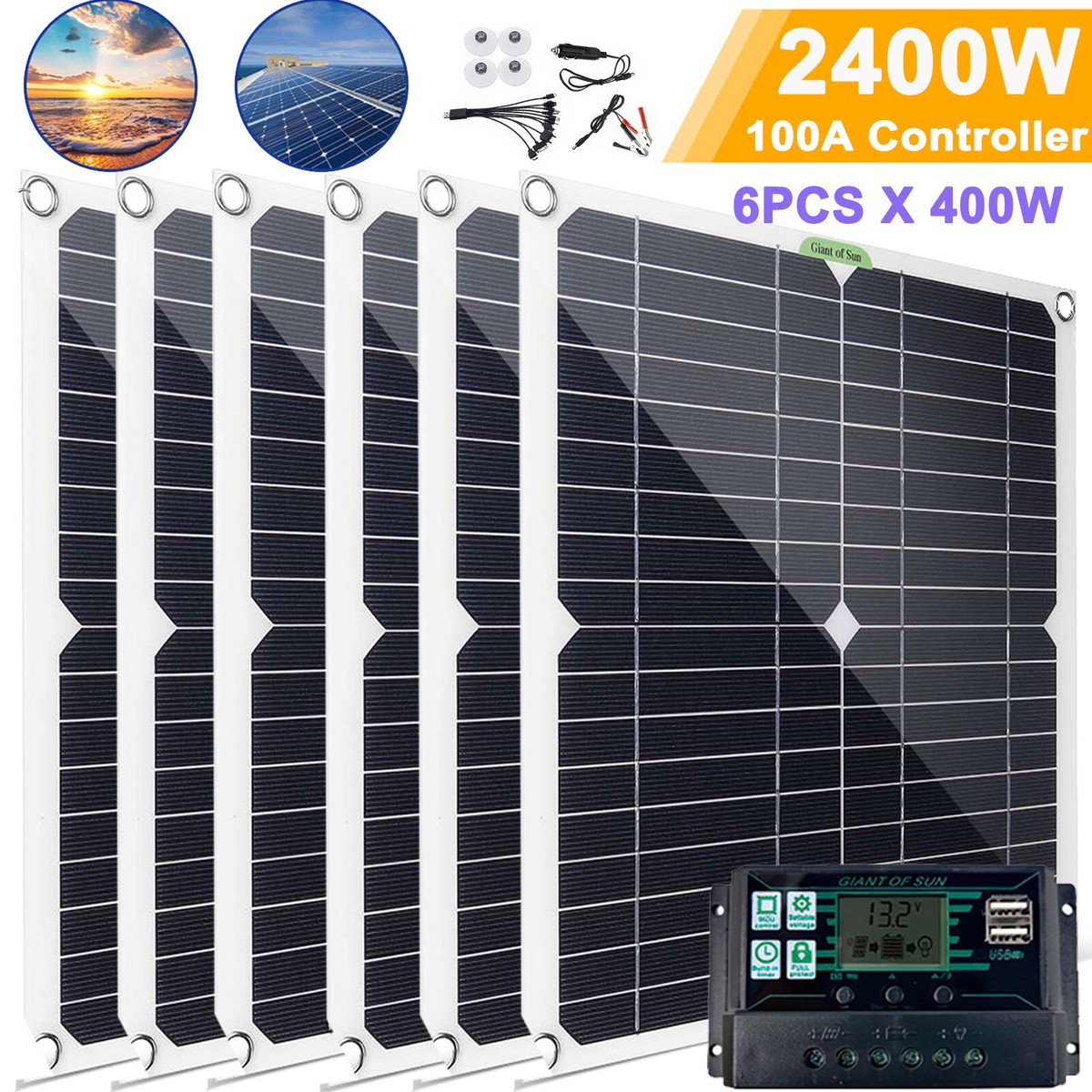2400 Watts Solar Panel Kit 100A 12V Battery Charger with Controller Caravan Boat