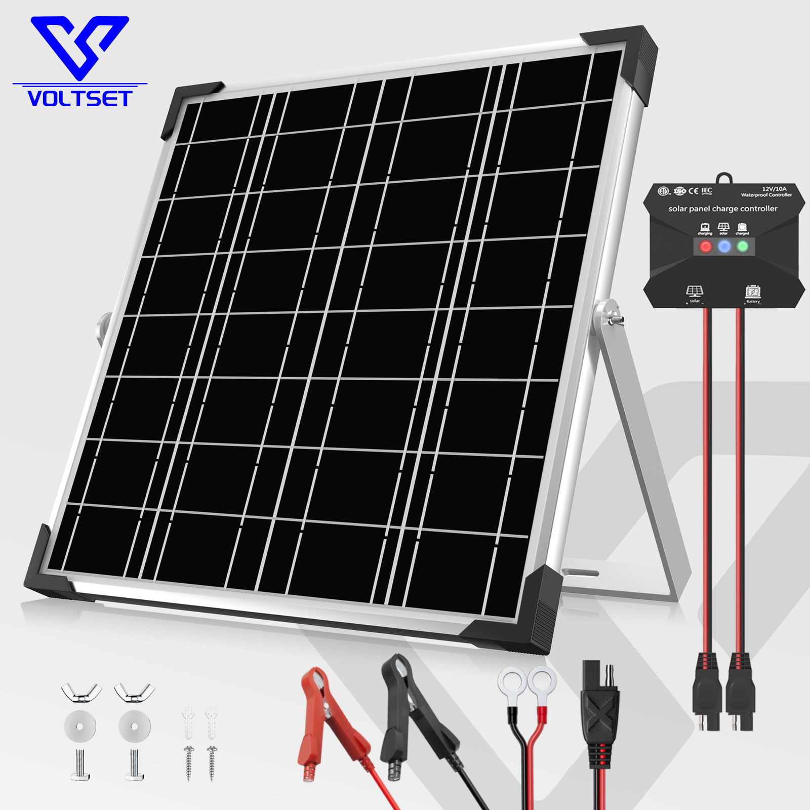 VOLTSET 20W Solar Panel Kit 12V Solar Battery Trickle Charger Maintainer for RV