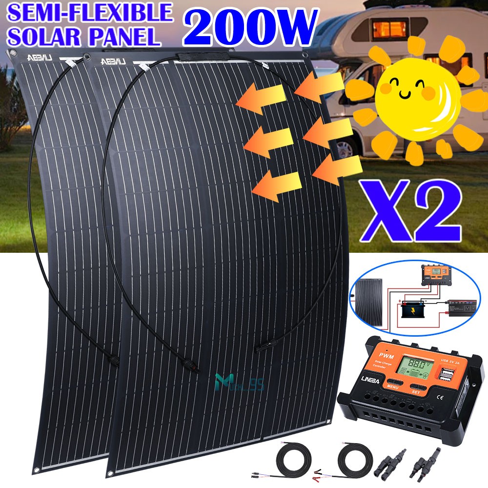 100W 200W Watts Portable Flexible Solar Panel kit w/ Controller For RV Roof Home