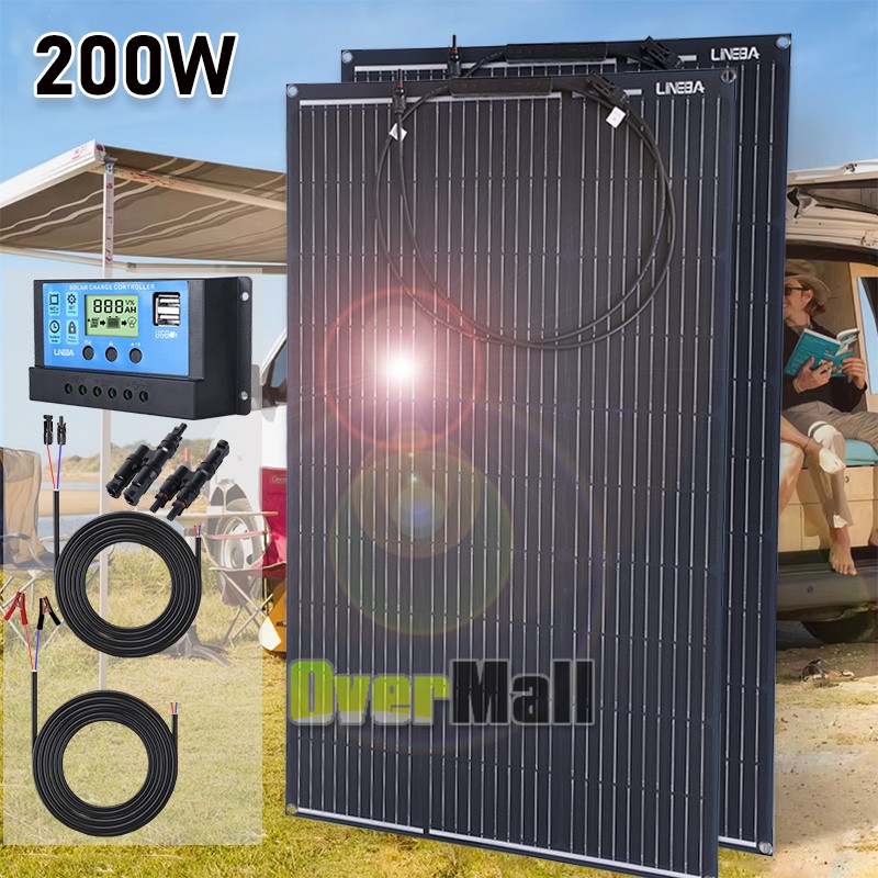 200 Watt Solar Panel Flexible 18V Home PV Power Off-Grid RV Camper System Carava