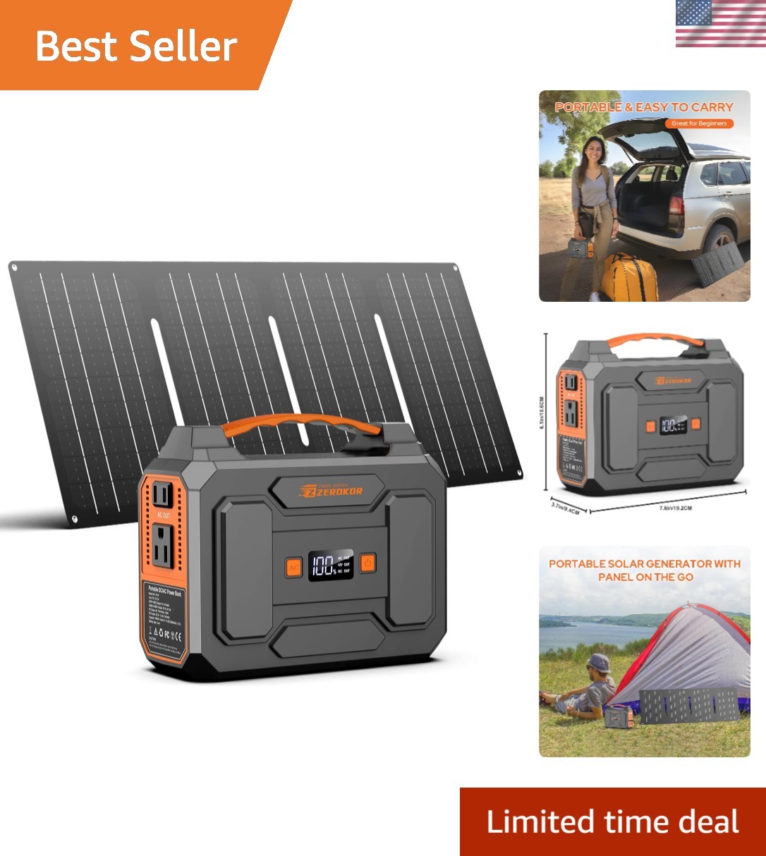 Multi-Purpose Portable Power Station with 40W Solar Panel for RV and Home