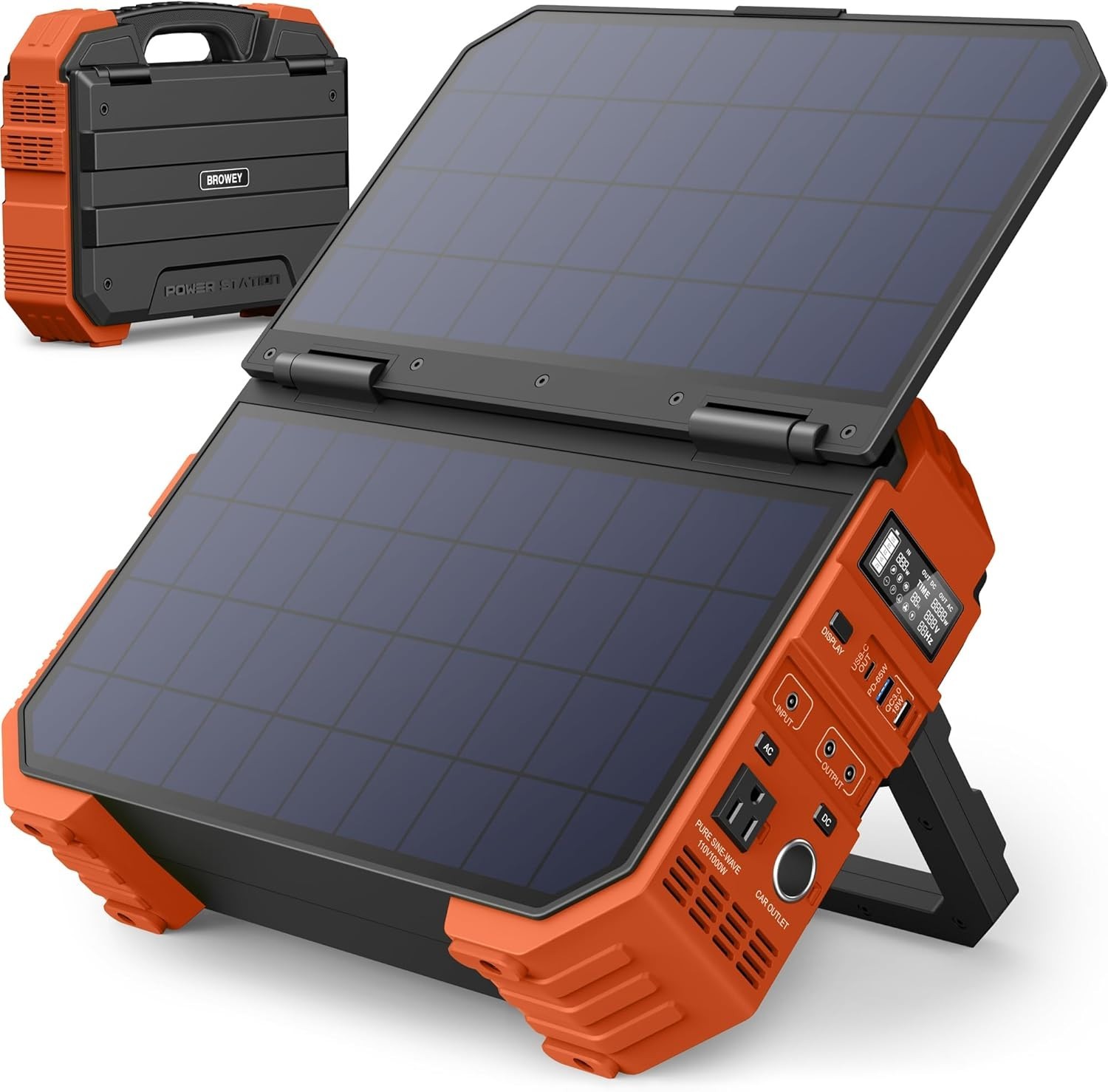 Portable Power Station 1000W with Built-in Solar Panel, 614WH/192000mAh LiFePO4