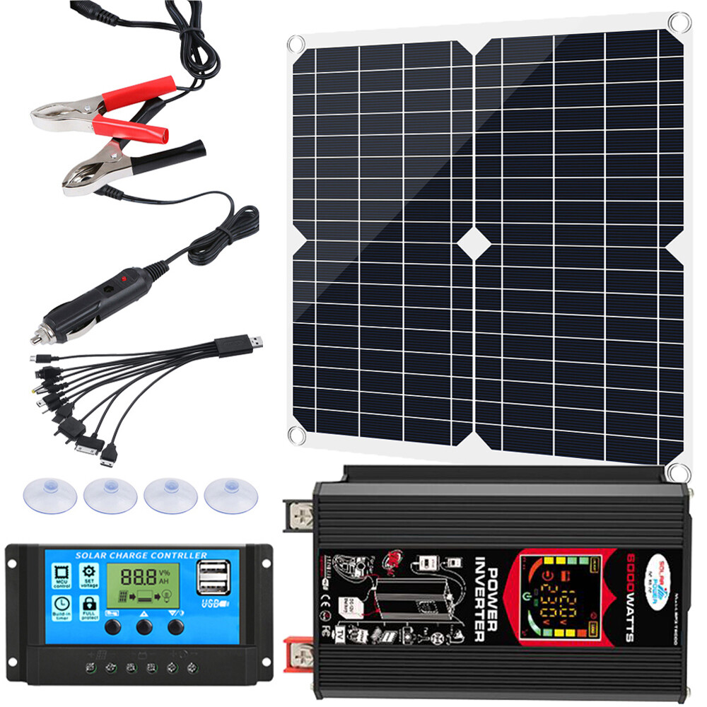 Complete Solar Panel Kit Solar 6000W Power Generator 100A Home 110V Grid System