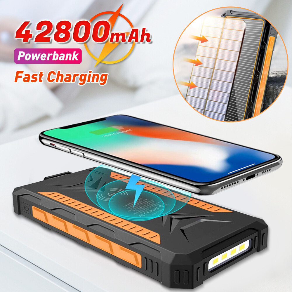 42800mAh Super 4 USB Portable Charger Solar Power Bank Flashlight for Cell Phone