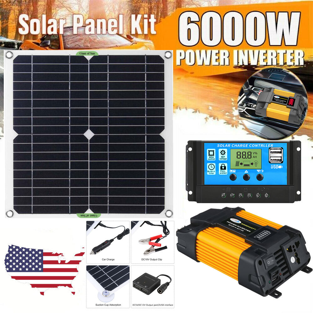 6000W 110V Complete Solar Panel Kit Solar System Power Generator 100A Home Grid
