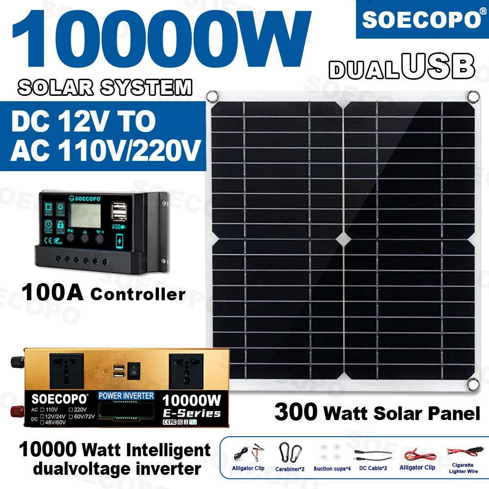 10000W Inverter Solar Panel Kit Solar Power Generator 100A Home 110V Grid System