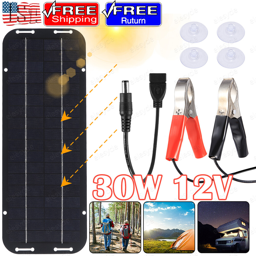 30W Solar Panel Kit 12V Trickle Charger Battery Charger Maintainer Boat RV Car