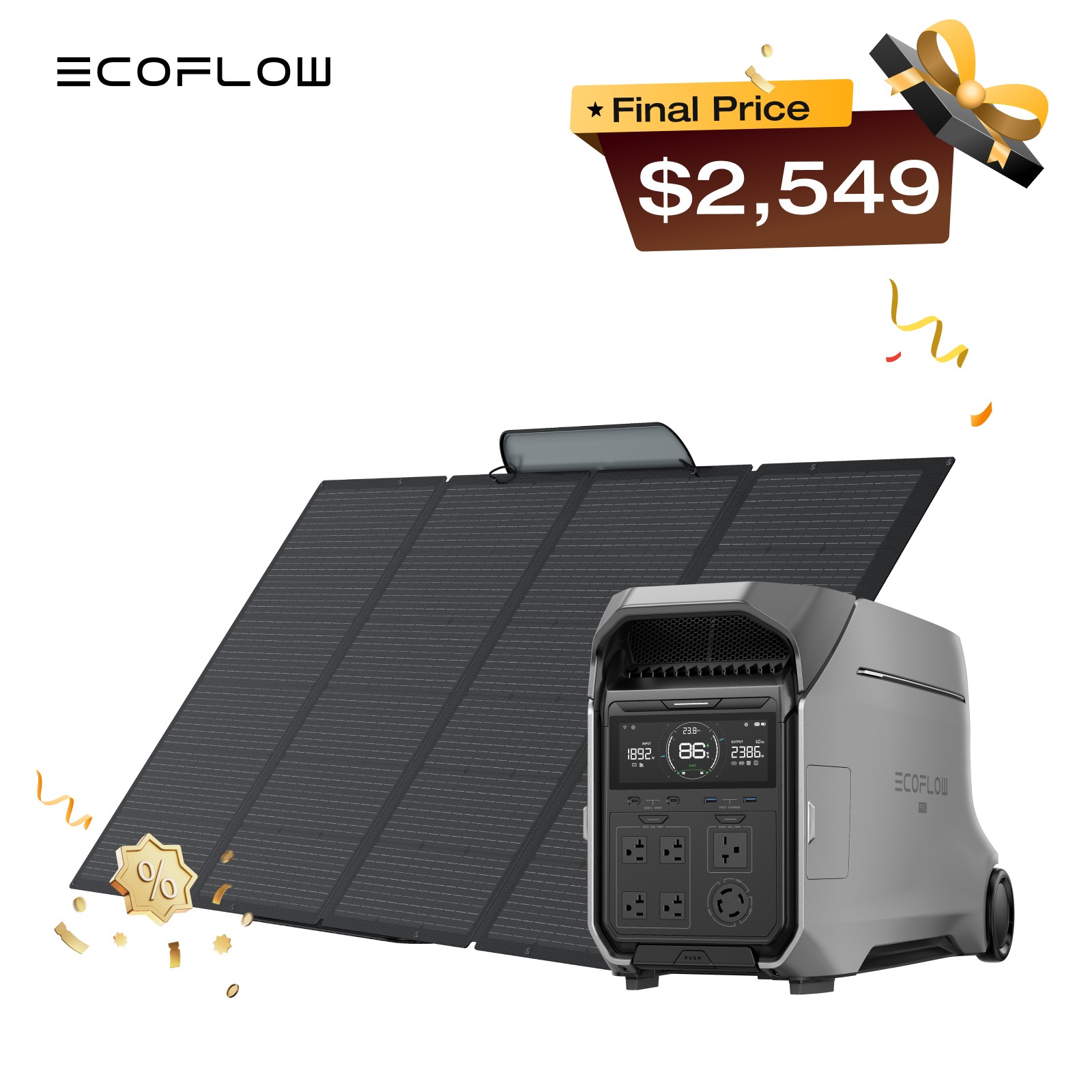 EcoFlow DELTA Pro 3 4kWh Portable Power Station+400W Solar Panel Solar Generator