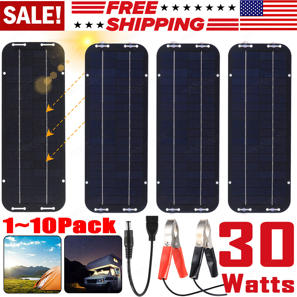 30W Solar Battery Trickle Charger Solar Panel Kit Battery Powered for RV Car Lot