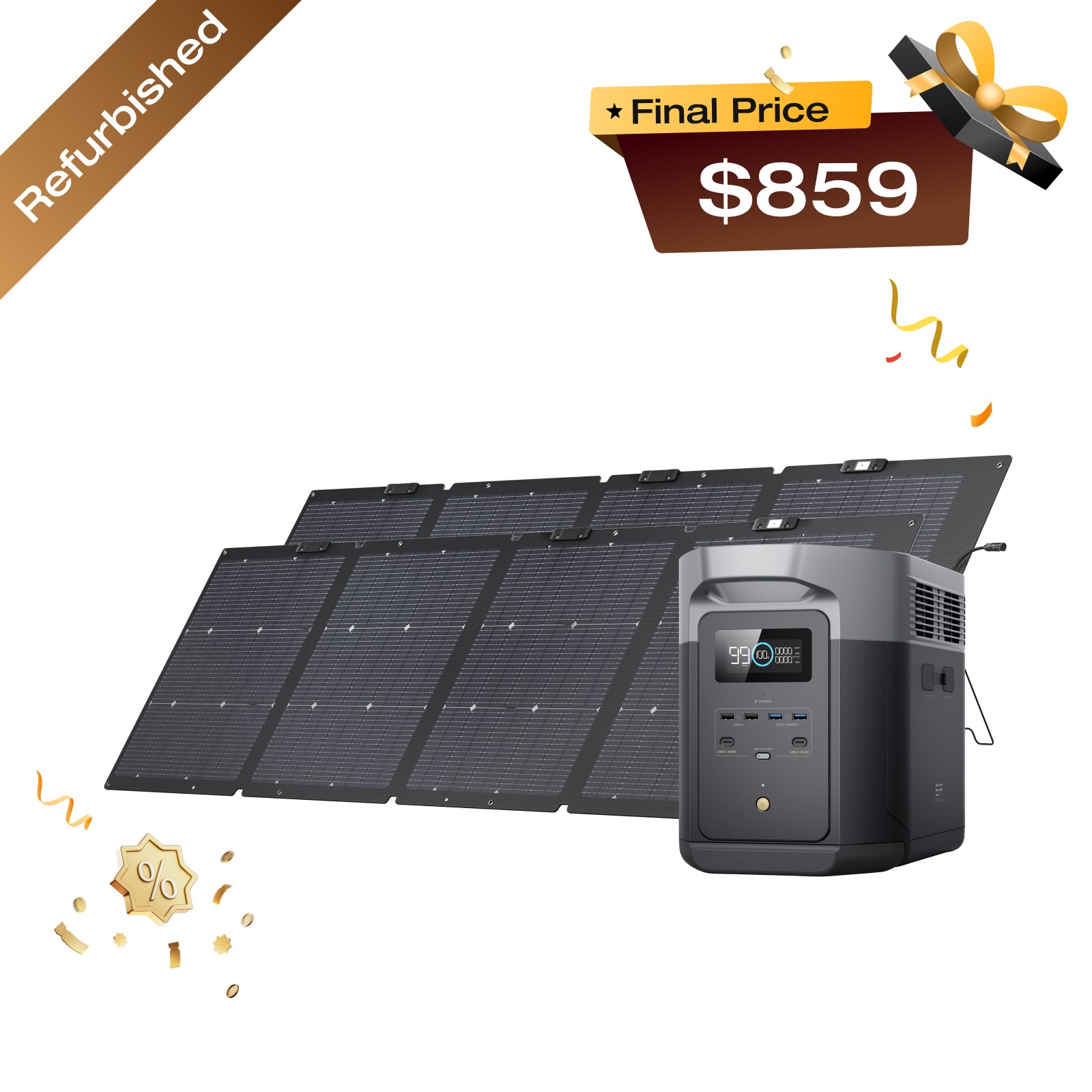 EcoFlow Solar Genarator DELTA 2 Max 2048Wh+2*220W Solar Panel Kit Refurbished