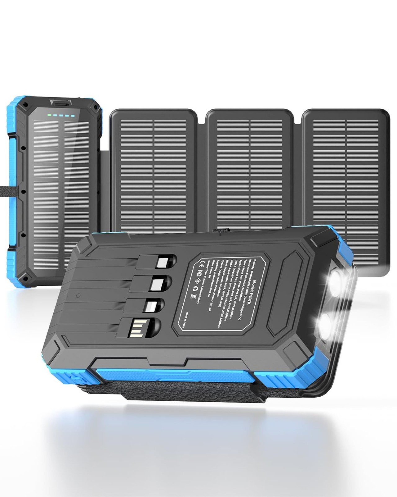 Solar Charger Power Bank 49800mAh with 4 Built-in Cables & 3 Foldable Panels,…