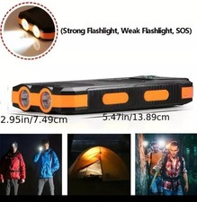 Solar Power Bank Camping Travel Flashlight Tablet Phone Charger Dual USB LED AA