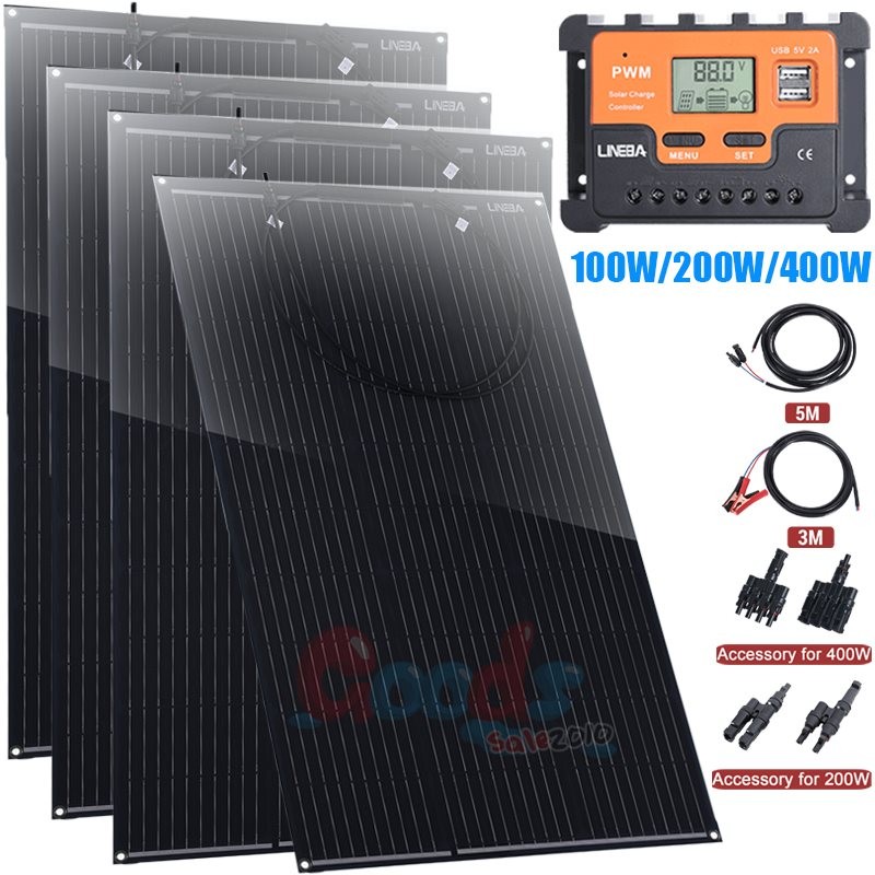 100W 200W 400W Mono Solar Panel Kit w/30A Controller Home RV Roof Battery Charge