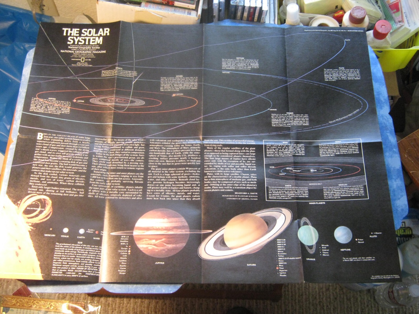 THE SOLAR SYSTEM AND SATURN MAP National Geographic July 1981