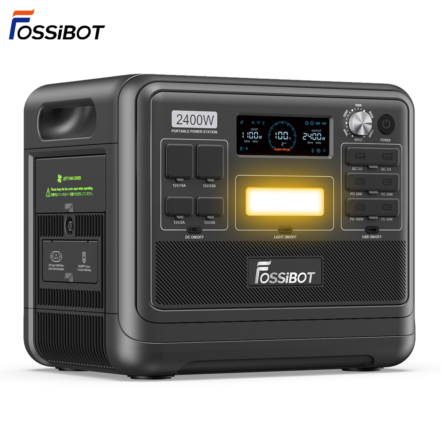 FOSSiBOT F2400 2400W Portable Power Station 2048Wh LiFePO4 Solar Generator Black