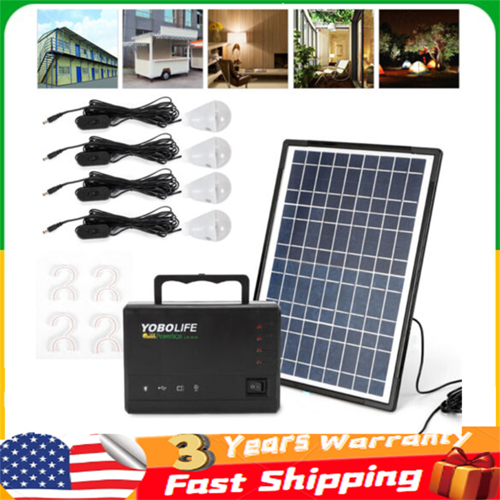 Portable Station Solar Panel Power Inverter Electric Generator Set +4 LED Light