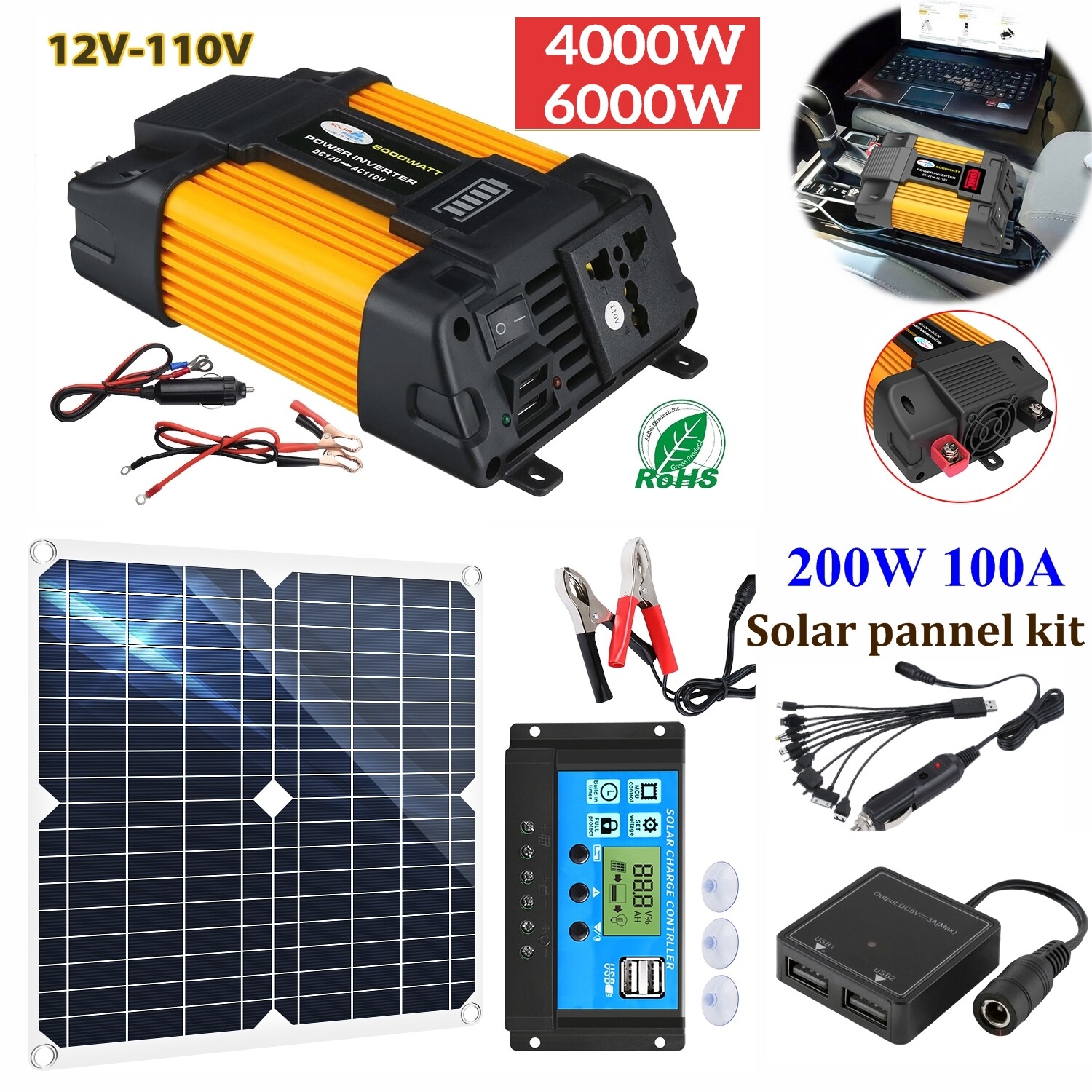 6000W Complete Solar Panel Kit 110V Power Generator Inverter Home Grid System